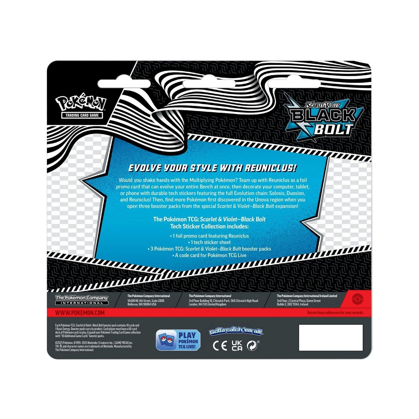 Pokémon TCG: Black Bolt 3 Pack Tech Sticker Collection